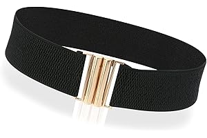 ELKFLEE Vintage Elasticated Belt for Women, 50s Nurse Belt Wide Elastic Waist Belts for Dresses Coat Stretchy Cinch Belt With Gold Buckle Retro Stretch Waistband 1950s Clothing Accessories for Women(Black)