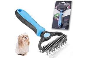 BASUIT Pet Grooming Comb Dog Rake - Double Sided Deshedding Dematting Tool Dematting Comb Pet Grooming Remove Tool Undercoat Rake Deshedding Brush Loose Undercoat Removing Comb for Dogs and Cats - Blue