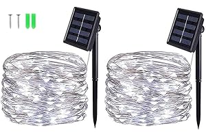 BOLWEO [2 Pack] Solar Powered String Lights,Solar Garden Lights Outdoor,16.4Ft 50LEDS,Waterproof Wire Lighting for Indoor Outdoor Christmas Tree Halloween Home Garden Decoration(Cool White)