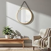 Ahşap &Ccedil;er&ccedil;eveli Yuvarlak Duvar Aynası 40 cm &ndash; Askılı Halatlı, Modern Minimal Dekoratif Ayna
