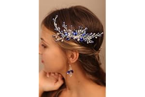 Chargances Bridal Sapphire Crystal Blue Dangle Earring and Hair Comb Set Silver Wedding Hair Accessory Hair Comb Piece Gift for Her Party Headpiece for Bride Bridesmaid Girls