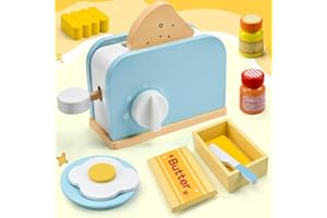 Byfoyif Tostapane Giocattolo in Legno, Set Colazione Baambini 13 Pezzi, Gioco Educativo Montessori 3+ Anni