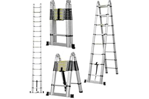 LUCN Marchepieds escamotables, échelle Télescopique, Escabeau Telescopique Pliable, Echelle Escamotable en Stainless Steel, Charge Max 150 kg (5M (2,5M + 2,5M))