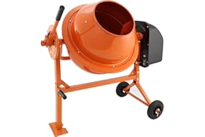 T-MECH Hormigonera eléctrica portátil 70 litros 250 W naranja (enchufe GB - adaptador incluido) Velocidad 30 revoluciones/minuto - Mango ergonómico y 2 ruedas para transporte - Bricolaje Renovación DIY