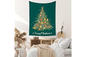 KuSONG Tapiz de Árboles Navideños con luz LED de estrella Feliz Navidad telón de fondo para colgar pared Tapices para manta de decoración festivales (verde, pequeño)