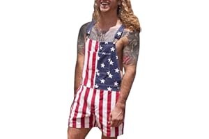 WILLBEST Men's American Flag Dungarees USA Flag Print Jean Shorts Rompers Adjustable Straps Jumpsuits Work Bib and Brace Overalls Playsuits Suspender Demin Shorts Hot Pants Rave Party Clubwear with Pockets