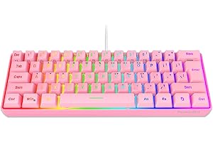 Snpurdiri 60% Wired Gaming Keyboard, True RGB Backlit Ultra-Compact Mini Keyboard, Waterproof Keyboard with 61 Keys for PC/Mac Gamers, Typists, Business Trip, Easy to Carry, Pink (QWERTY Layout)