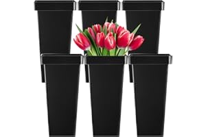 Kingrol Paquete de 6 jarrones de plástico para flores, jarrón cuadrado moderno, cubos multiusos, decoración de centros de mesa de eventos, negro, 6.75 x 6.75 x 13.25 pulgadas