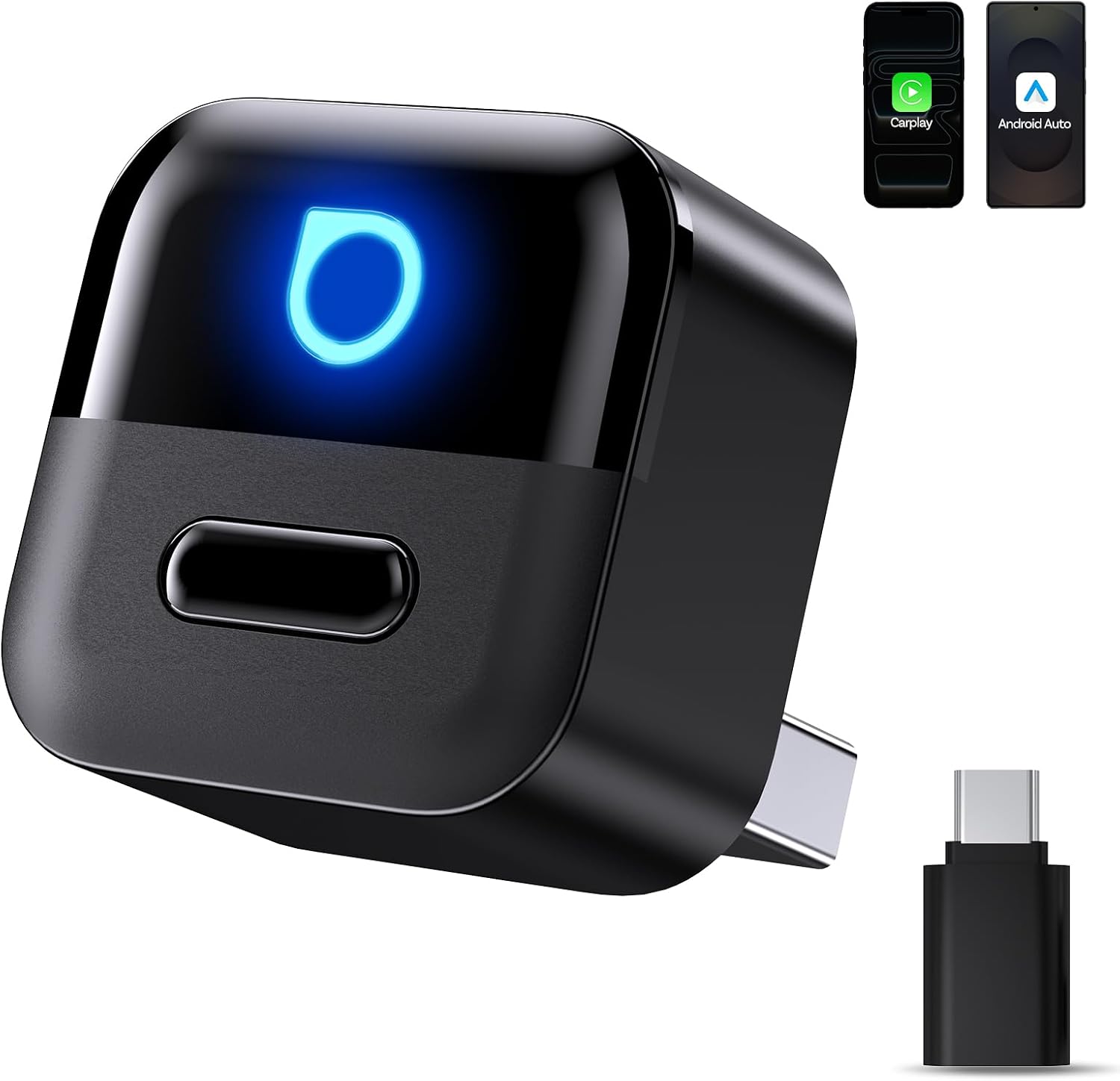 OTTOCAST Mini Pico 2026 Adaptador Inalámbrico CarPlay y Android Auto, Botón Inteligente, 5-8s Conexión Automática, USB-A/C, Actualización OTA, Conexión con Cable a Inalámbrica (iOS 10+/Android 11+)