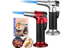 XWFEU 2pcs Blow Torch Lighter Cooking Torch Butane Torch Lighter Refillable Kitchen Chef Torch with Safety Lock Adjustable Flame for Desserts Creme Brulee BBQ Baking Camping-Butane Gas Not Included