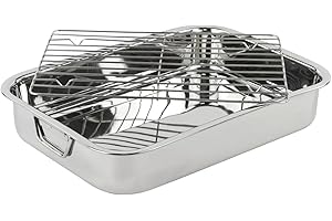 Menax - Rôtissoire en Acier Inoxydable avec Poignées - Plat à Four avec Poignées - Plaque à Rôtir avec Grill - Plat inox rectangulaire - Plat a Four Rectangulaire - Grand Plat Four - 40 cm