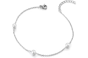 COOLSTEELANDBEYOND élégant Acier Inoxydable Femme Chaîne Maillons Bracelets de Cheville avec Perle Charms, Réglable
