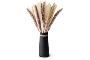 flature Pampasgras Gemischt mit Vase - 30 Stiele Trockenblumen mit Keramik Vase Schwarz Matt als Frühlingsdeko, Getrocknete Blumen für Wohnzimmer, Hochzeit, Gesteck, Kranz, Tischdeko