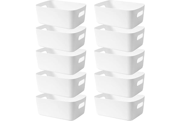 LYLIDIA 10pcs Boîtes Rangement Plastique Bac Rangement 20 cm Organiseur Panier Rangement avec Poignées Caisse Rangement Placard Cuisine Salle de Bain Bureau