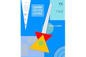 Quaderno tablature basso 4 corde: Quaderno di musica di 100 pagine numerate con indice. 4 pentagrammi doppi (standard con chiave di basso + tab) e 6 ... per pagina. Dimensioni 21,59 x 27,94 cm