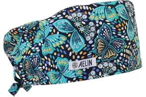 AELIN Calot De Bloc Calot Médical Cheveux longs - Couvrant - Femme - 100% coton (Vert papillon)