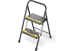 ‎URACKIFY Urackify Trittleiter 2 Stufen Klappbar Leiter, Hochbelastbar bis 150 kg, Tritt Breite Rutschfeste Stufen, Handlauf, Kompakte Haushaltsleiter Stehleiter für Haushalt Küche, Büro, Vorratskammer, Schwarz