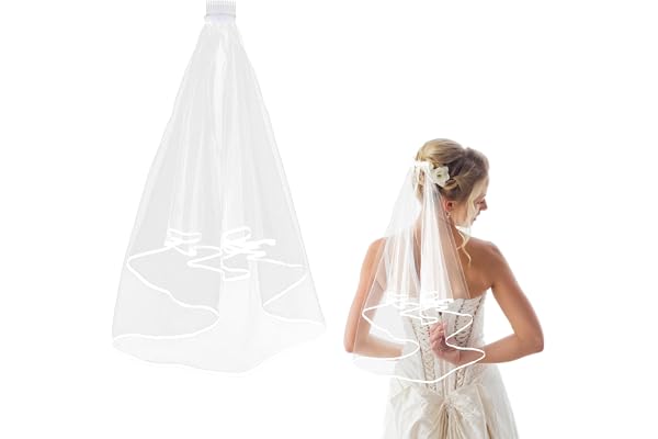 Amaxiu Kort bröllop brudslöja med kam, 2 nivåer tyll brud slöja armbågslängd bröllop slöja bandkant 60–80 cm (23–31 tum)
