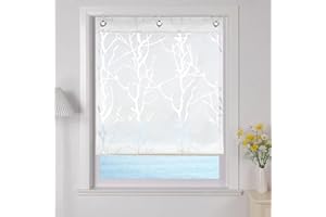 ESLIR Roleta rzymska z haczykiem w kształcie litery U, do kuchni, firanka rzymska, półprzezroczysta, na przelotkach, nowoczesna, wypalona, biała #2, 100 x 140 cm (szer. x wys.), 1 sztuka