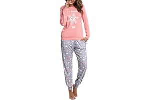 Bresdk Pijamas Mujer Invierno Algodon Rayas Pijama Largo Manga Larga Ropa para Dormir Tallas Grandes