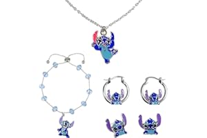 BJPERFMS Conjunto de Joyas Stitch 4PCS, Collar Stitch, Pendientes Stitch Niña, Pulsera Stitch Niña, Stitch Colgante Niña, Necklace Stitch, Lilo y Stitch Aretes, Lilo y Stitch Regalos Niña