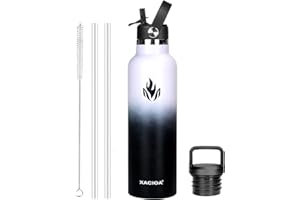 XACIOA Stainless Steel Water Bottle with Straw -for Hot/Cold Drinks 500/750/1000/ml Vacuum Insulated Leak Proof Water Bottle,BPA Free - with 2 Replacement Lid and Straw Brush
