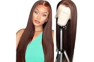 Gsoroel 13x6 Swiss Lace Front Human Hair Wig Cheveux Humain Glueless Wig a Little Tangle Unprocessed Brazilian Virgin Hair Straight #4 Chocolate Brown Pre Plucked With Natural Hairline 14 Pouces