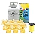 Small Helium Canister with Curling Ribbon and 6 Yellow Foil Balloon Weights
