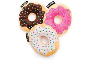 Pet London juego de donas de peluche para perro, 2 unidades surtidas de 4 pulgadas de donut de comida rápida, masticar perro, juguete interactivo