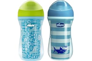 Chicco Kubek Active 266 ml, Dla Dzieci od 14+ miesięcy, Kubek do Nauki Picia, Butelka Termos, z Ergonomicznym Ustnikiem odpornym na gryzienie i zaworem Easy Sips, bez BPA - turkusowy lub niebieski