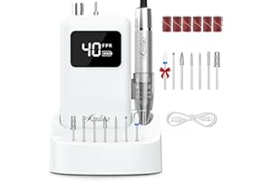 Kredioo Fresa per Unghie Motore Brushless 40000RPM, Frese Unghie Professionale Ricaricabile, Lima Elettrica Portatile, Manicure Pedicure, Trapano Elettrico per Rimozione Gel e Smalto, Kit 7 Punte