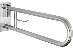 ‎UZMAN Uzman-Versand, Premium Edelstahl 304 Stützklappgriff mit Toilettenpapierhalter, Aufstehhilfe Griffstange WC Bad Toilette Klappgriff Stützgriff Haltegriff