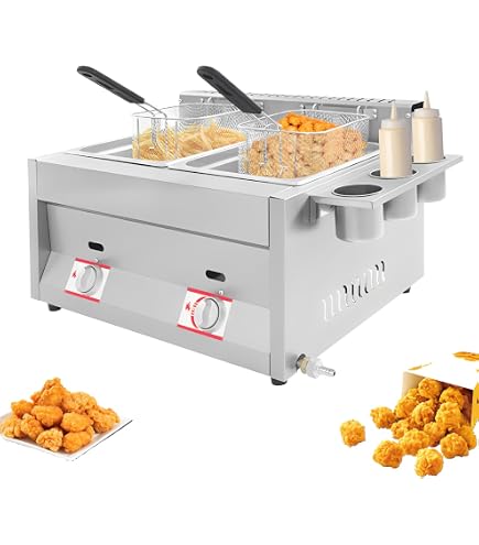 Doppel Gasfritteuse Mit Zwei 6L Frittierbehältern, Edelstahl Fritteuse Temperatur 50-380°C, Inklusive 3 Gewürzbecher Für Restaurants Imbissstube Und Haushalte Doppel Gasfritteuse Mit Zwei 6L Frittierbehältern, Edelstahl Fritteuse Temperatur 50-380°C, Inklusive 3 Gewürzbecher Für Restaurants Imbissstube Und Haushalte