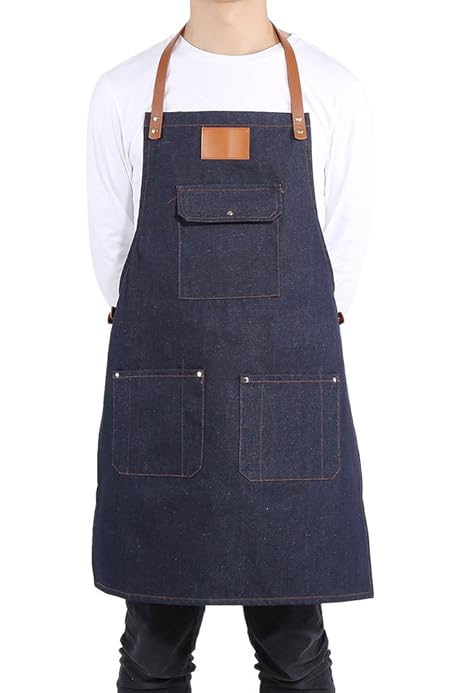 Gaf Nuncew Grembiule Da Lavoro In Denim Marrone Per Uomo, Grembiule Barbecue Con Tasche Multiple E Cintura Regolabile, Grembiule Saldatore Resistente Al Calore Per Cucina All'Aperto E Lavori Pesanti