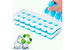 EVABRIS® Pack 2 Cubiteras para Hielo con Tapa, Hielera de Silicona para hacer Cubitos de Hielo, Ice Cube Maker Tray Silicone (Azul, 2 Unidades)