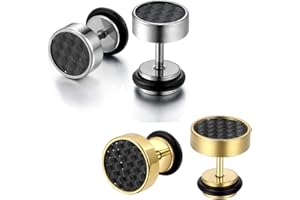 Flongo 8mm Boucles Oreilles Acier Inoxydable Clous Oreilles Perce Charme Elegant Fantaisie Bijoux Cadeau Couleur Argent Noir pour Femme Homme