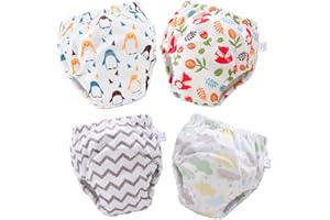 Morbuy Culotte d'apprentissage Lavables Bébé, 4 Pack Coton Couche-Culotte Anti-Fuite Potty Pantalon de Formation Imperméables pour Garçon et Fille, 6 à 36 Mois
