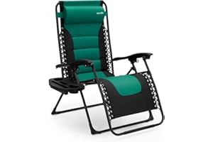 SereneLife Zero Gravity Chairs, Garden Chair, Removable Pillows & Cup Holders, Deck Chair, Soft Cushion & Headrest for Poolside/Camping, Folding Sun Loungers, Reclining Garden Chairs- Green/Black