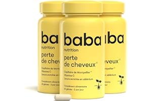 Baba Nutrition Complément Alimentaire Contre La Chute Des Cheveux Pour Cheveux Denses Et Forts | Levure de Bière, Capillaire de Montpellier, Ortie, Vitamine C, Sélénium | Lot De 3 Boîtes