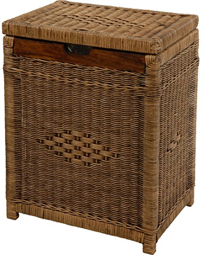 Wäschekorb mit Holzrahmen aus Rattan, Vintage Braun - Versandkostenfrei in DE