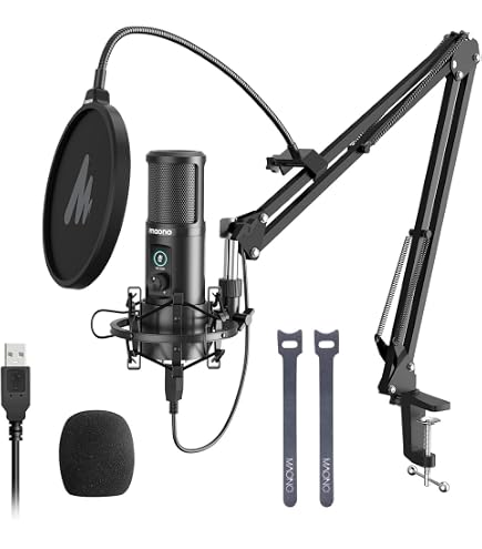 Auna CM001B Set Microfono USB V3 Microfono A Condensatore Adattatore Usb Braccio Nero - 9