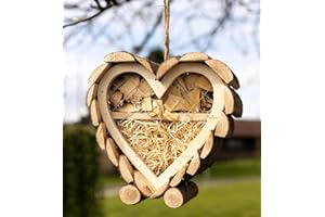 Garden Mile Wooden Insect Bugs Bee Hotel for Garden Weatherproof Love Heart Eco-Friendly Natural Wooden Bug Hotel for Bees Butterflies Insects kid Friendly Hanging Bee Home Bug Shelter for Gardens