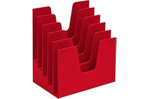 Acrimet Organizzatore Porta Documenti Inclinato a 5 Scomparti, Porta Lettere, Cartelle e Posta, Organizzatore da Scrivania per Ufficio, Supporto per Organizzazione da Scrivania (Plastica) (Rosso)