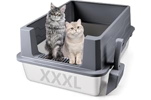 Bartuke kuweta dla kota ze stali nierdzewnej, XXXL metalowa Kuwety dla kotów z szufelką, szczelna, łatwa do czyszczenia dla dużych kotów/wielu kotów (ciemnoszara)