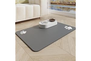 XISNUIENT Pet Feeding Mat Absorbent Dog Food Pad Quick Dry Anti-Slip Dog Mat For Food And Water Pet Supplies Dog Dispenser Placemat For Messy Drinkers Cat Litter Mats Pet Carpet (40x60 cm,Grey)