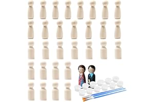 Sixfolo 30 Piezas Muñecas de Madera Peg Muñecas de Clavija de Madera Sin Terminar Figuras Madera Natural para Pintar Pequeños Peg Dolls Madera con Pinceles y Bote Pintura Vacio para DIY Manualidades