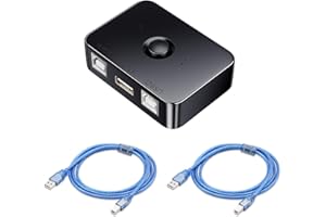 HSUPEZ Switch di condivisione con stampante USB 2.0, adattatore di commutazione a pressione USB, 2 porte, con luce LED, con 2 cavi per stampante USB 2.0 da 1,5 m, 2 parti di computer, 1 stampante switch