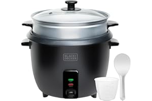 BLACK+DECKER BXRC1800E – Cuociriso elettrico 700W | Capacità 1,8 L fino a 7 porzioni | Cottura e mantenimento calore | Accessorio per cottura a vapore | Rivestimento antiaderente | Bianco