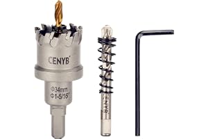 CENYB 1-5/16" (34mm) Tungstencarbidtäckt hålsåg med 2 st titanbelagda pilotbormaskar för hårda metaller, rostfritt stål, järn