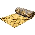 Trance Home Linen Pure Cotton Reversible Dohar Double Bed Size | AC Blanket | Soft Light-Weight Bed Blanket (84 x 88 inch, Warm Grey Mustard Damask, Pack of 1)